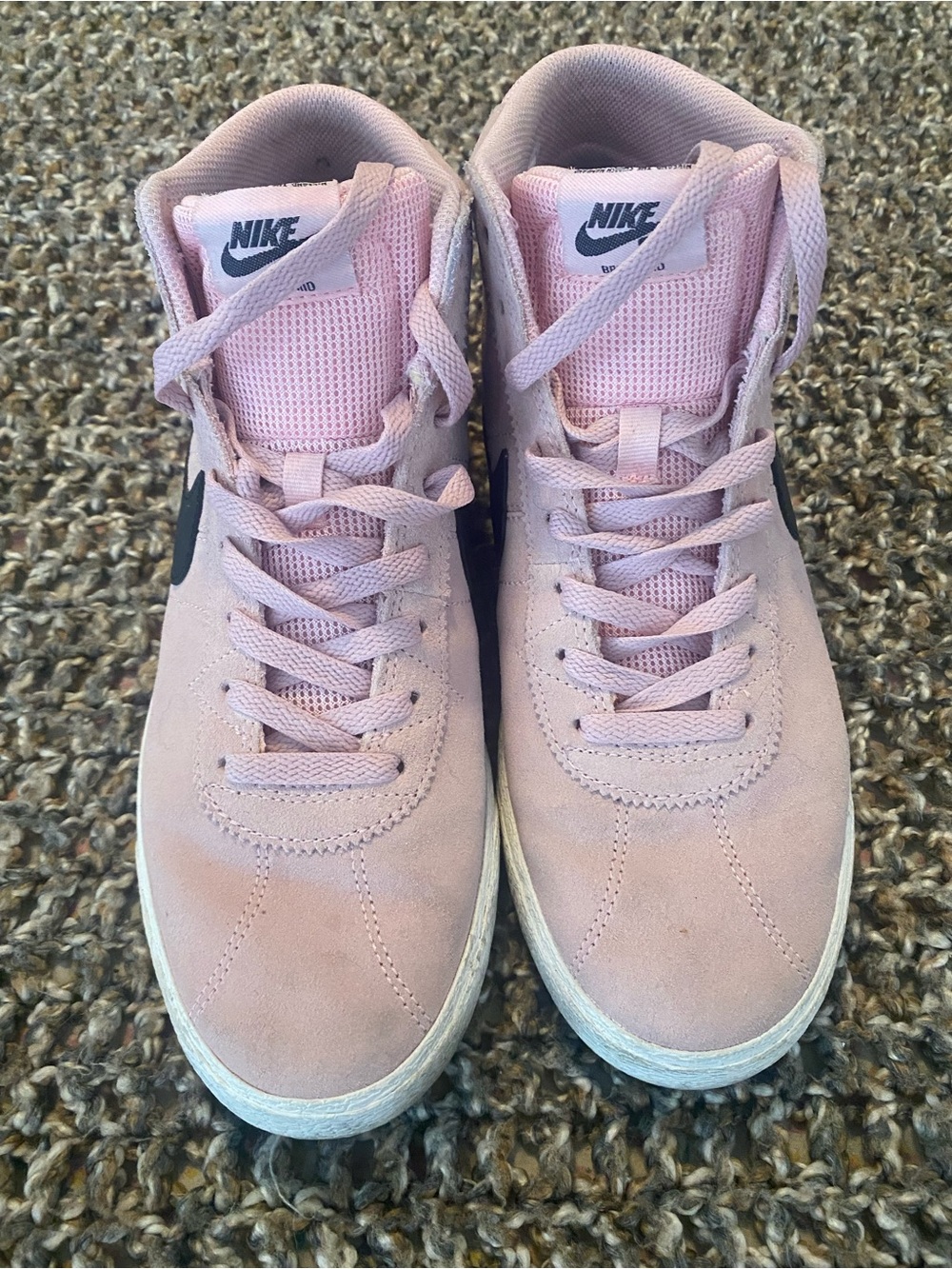 Nike Women's Light Pink High-Top Sneakers with Black Swoosh